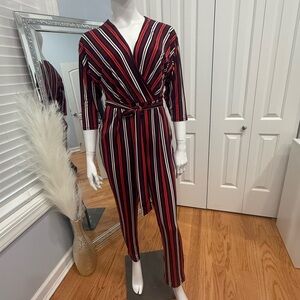 Express Red and Black Striped Jumpsuit